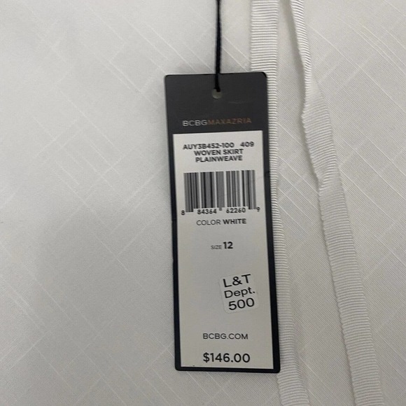 BCBG Max Azria WHITE Woven Cotton High WAISTED SKIRT NWT $146 Sz 12 - Picture 7 of 8